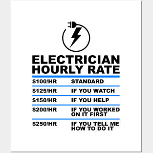 Funny Electrician Hourly Rates Lineman Labor Rates Posters and Art